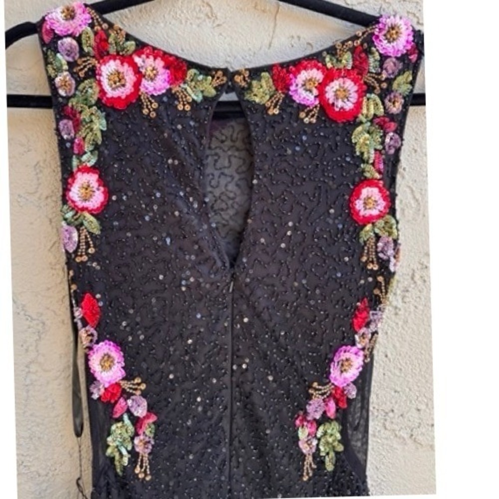 Primavera Couture NEW Black Floral Sequin Beaded Mini Dress SZ 2 Formal Glam - Picture 8 of 11